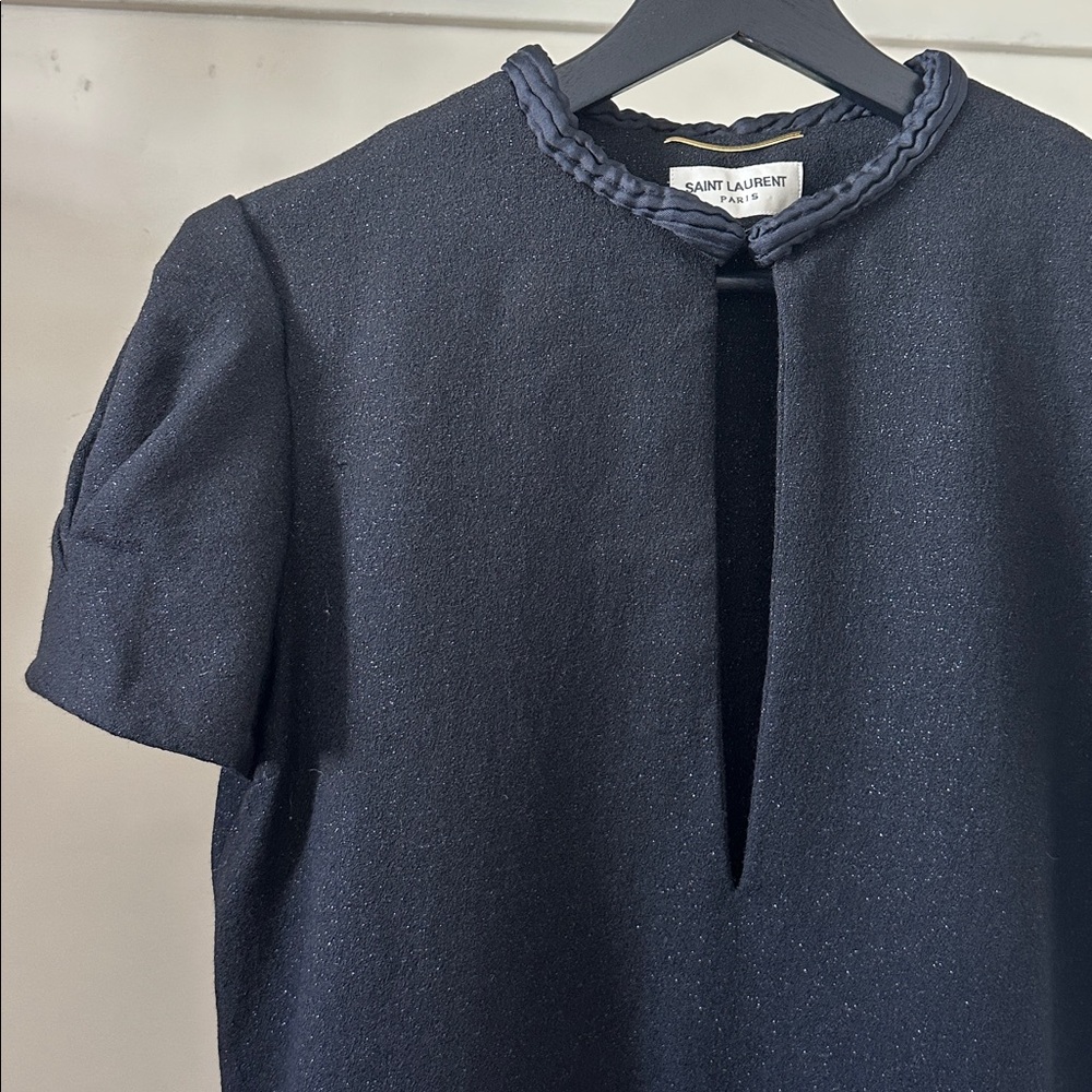 New Saint Laurent wool silk cap sleeve shift sheath boxy knee length mini dress - Picture 4 of 16